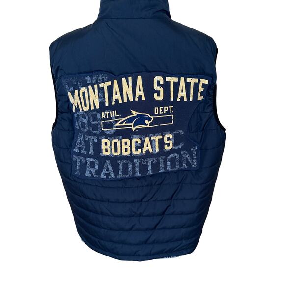 Montana State Bobcat Puffer Vest Black LARGE Pockets Football Unique Quilted MSU - Picture 1 of 8